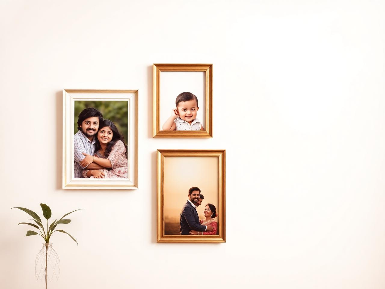 Beautiful framed photos hanging on a wall